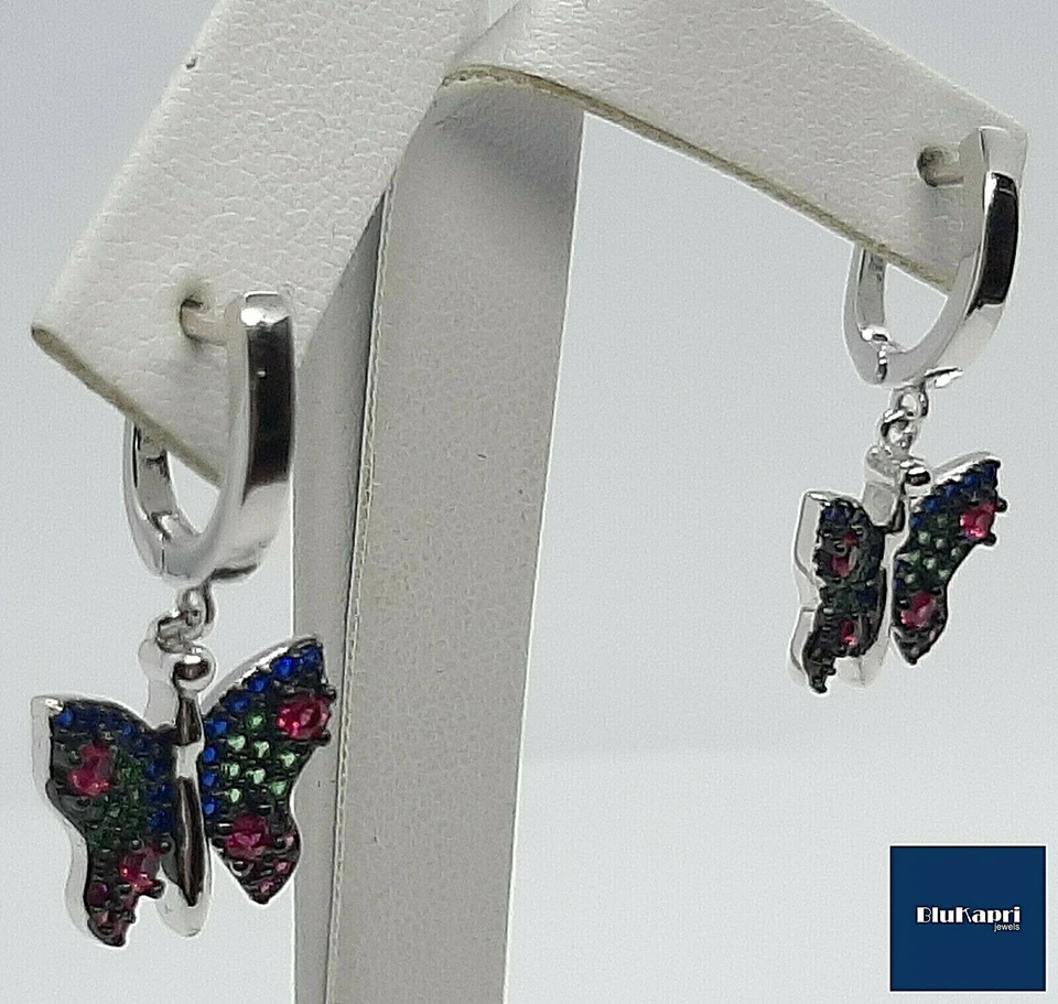 Orecchini Donna farfalla con zirconi  colorati PENDENTI - Immagine 4 di 4