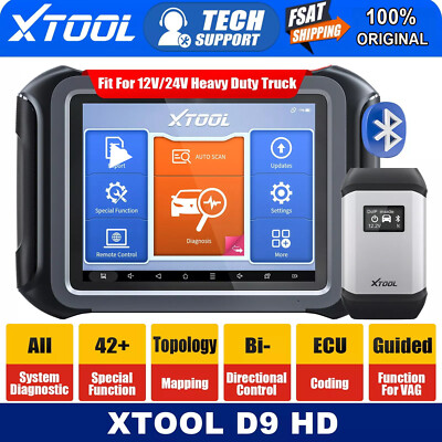 XTOOL D9HD OBD2 Scanner All System Diagnostic K!ey Coding for Heavy Duty Truck