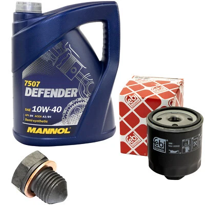 MANNOL Motoröl Set Ölfilter FEBI 10W40 5Liter + Ölablassschraube für Audi Seat Skoda VW