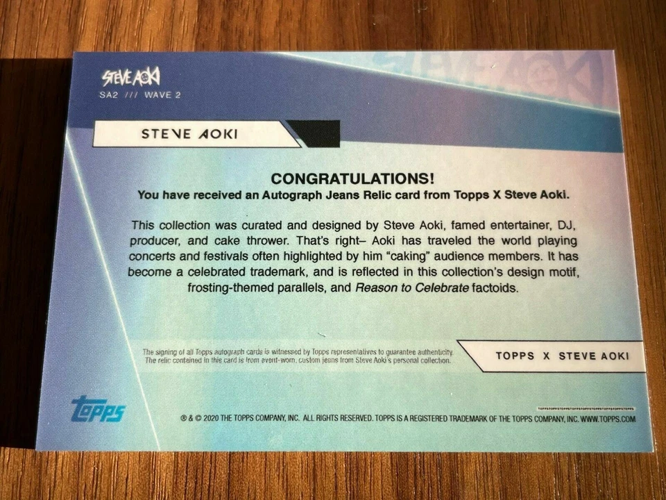 2020 Topps x Steve Aoki Wave-2 Jeans Relic Card Auto GREEN Frosting Patch #22/49 - Image 4 of 4