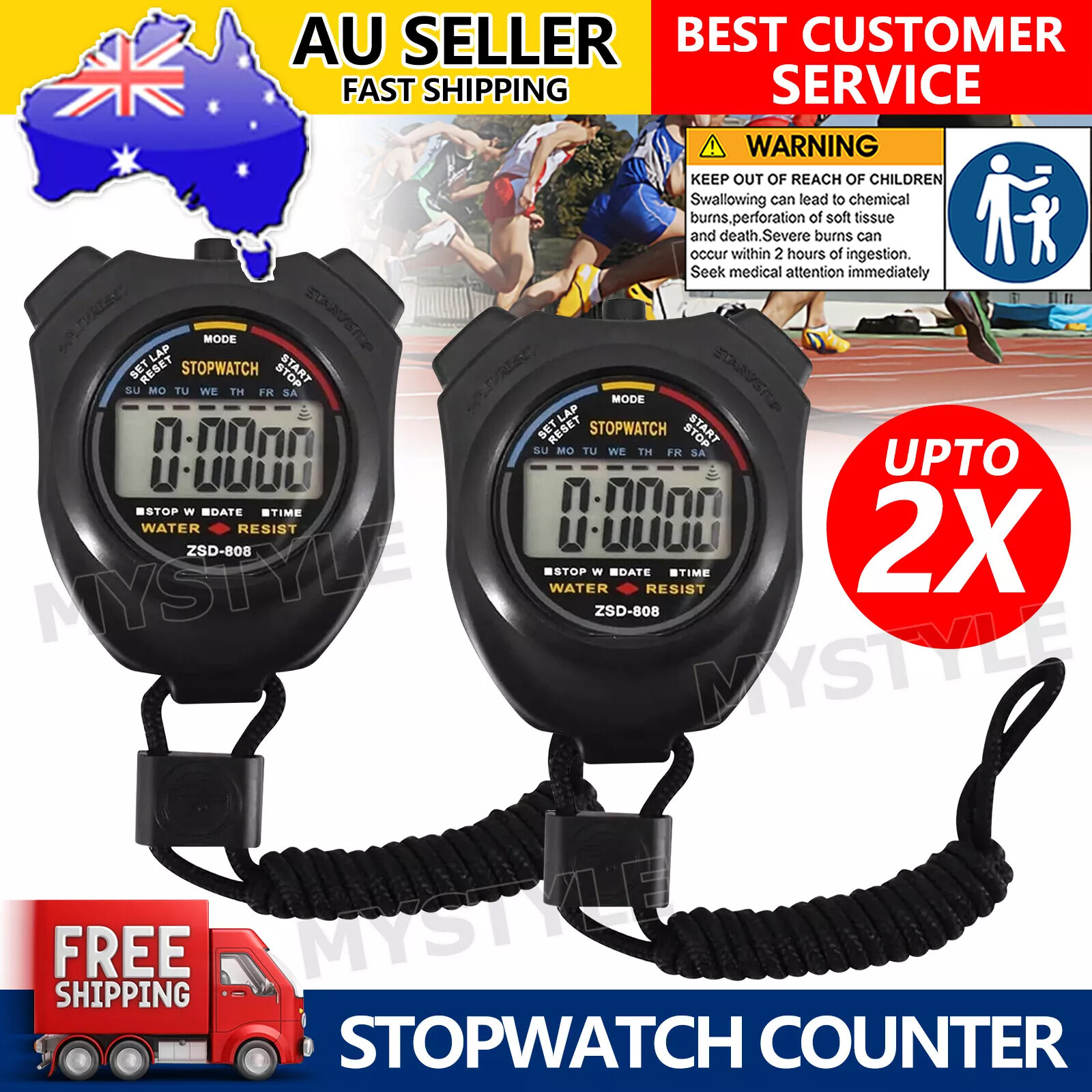 Waterproof Digital LCD Stopwatch Sports Counter Chronograph Timer Odometer Watch