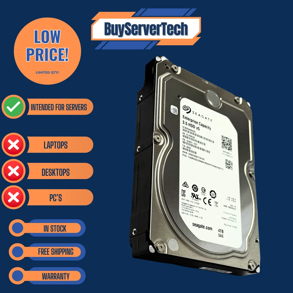 Seagate ST4000NM0025 4TB 7200RPM SAS 12Gbps 3.5" HDD | 512n | 0 Hours | 1YR - Image 3 of 4
