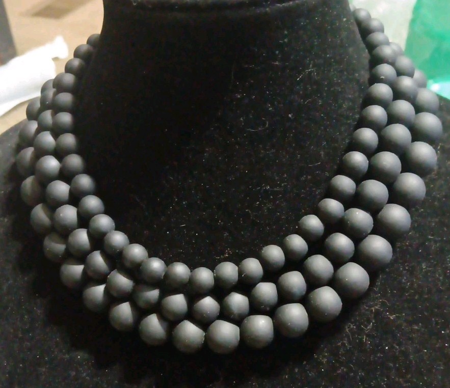 C1946 Multi Strand Matte Black Beaded Necklace Co… - image 1