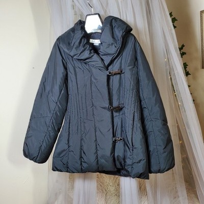 Larry Levine Down Puffer Quilted Black Scandi Girl Jacket Shawl Collar Womens S