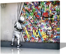 Banksy Wall Art Graffiti Canvas - 12x18 Inches Built-in Wooden Frame, Lightwe...