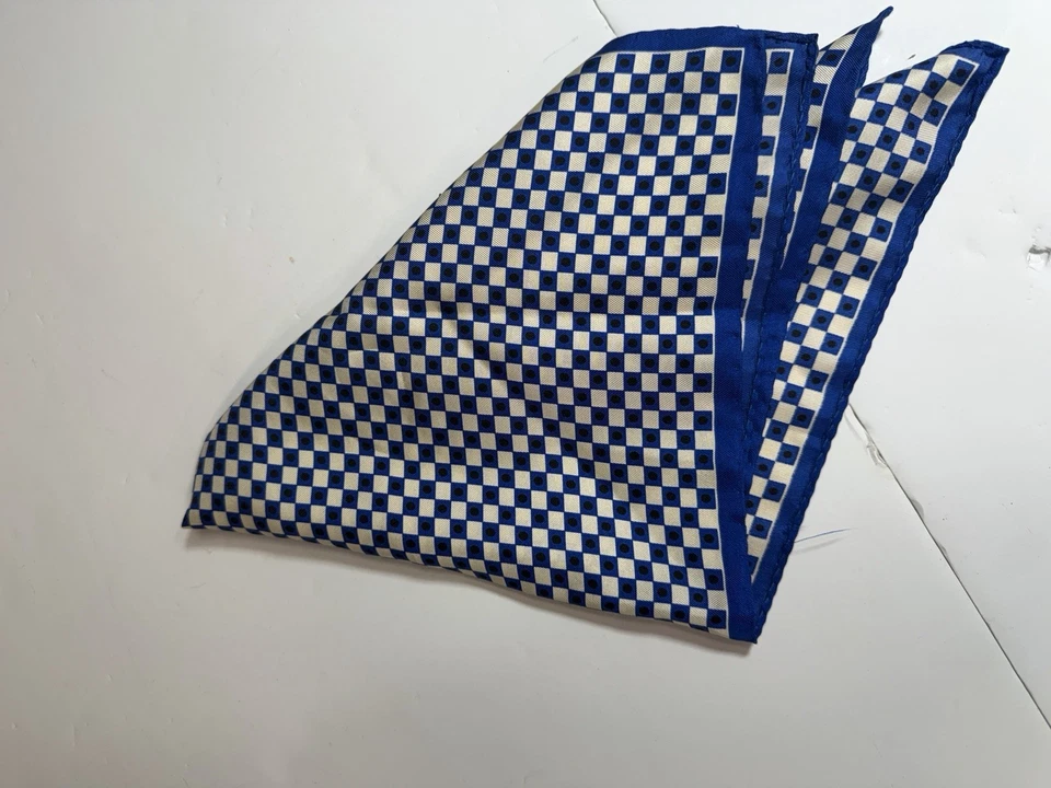 Lenço quadrado Dunhill azul royal quadriculado bolinhas quadrado 16 polegadas 40cm - Imagem 4 de 4