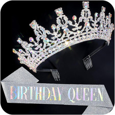 Tiara and Crown Set for Women and Girls - Birthday Decorations, Rhinestone Headb