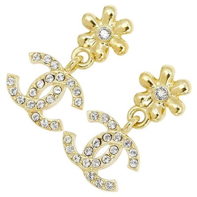 CHANEL COCO Mark Pierced earrings Gold Plated Rhinestone Women WOC