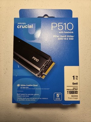 Crucial P510 1TB Gen5 NVMe SSD with Heatsink PCIe 5.0 M.2 11,000