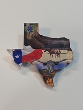 Texas Travel Souvenir Fridge Magnet Map Shape Acrylic Boots Flag Horse Longhorn