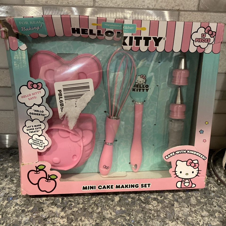 Soporte de mano cocina Hello Kitty juego para hornear pasteles cara de gatito arco mini pastel caja Dmgd Foto 2 de 4