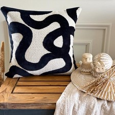Black Decorative Throw Pillow Cover Cut Velvet Abstract - Mono Scrolls
