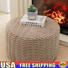 Round Pouf Ottoman Foot Rest High Density Foam Plush Fiber Decorative Stool New