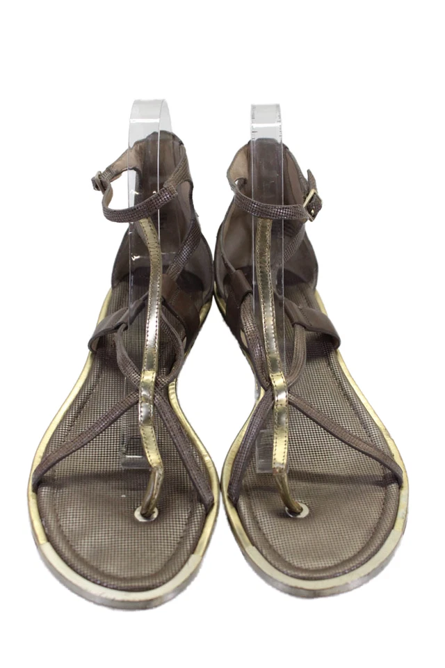 Sandalias de tanga B Brian Atwood para mujer de cuero metálico con tiras marrón dorado talla 8 Foto 2 de 4