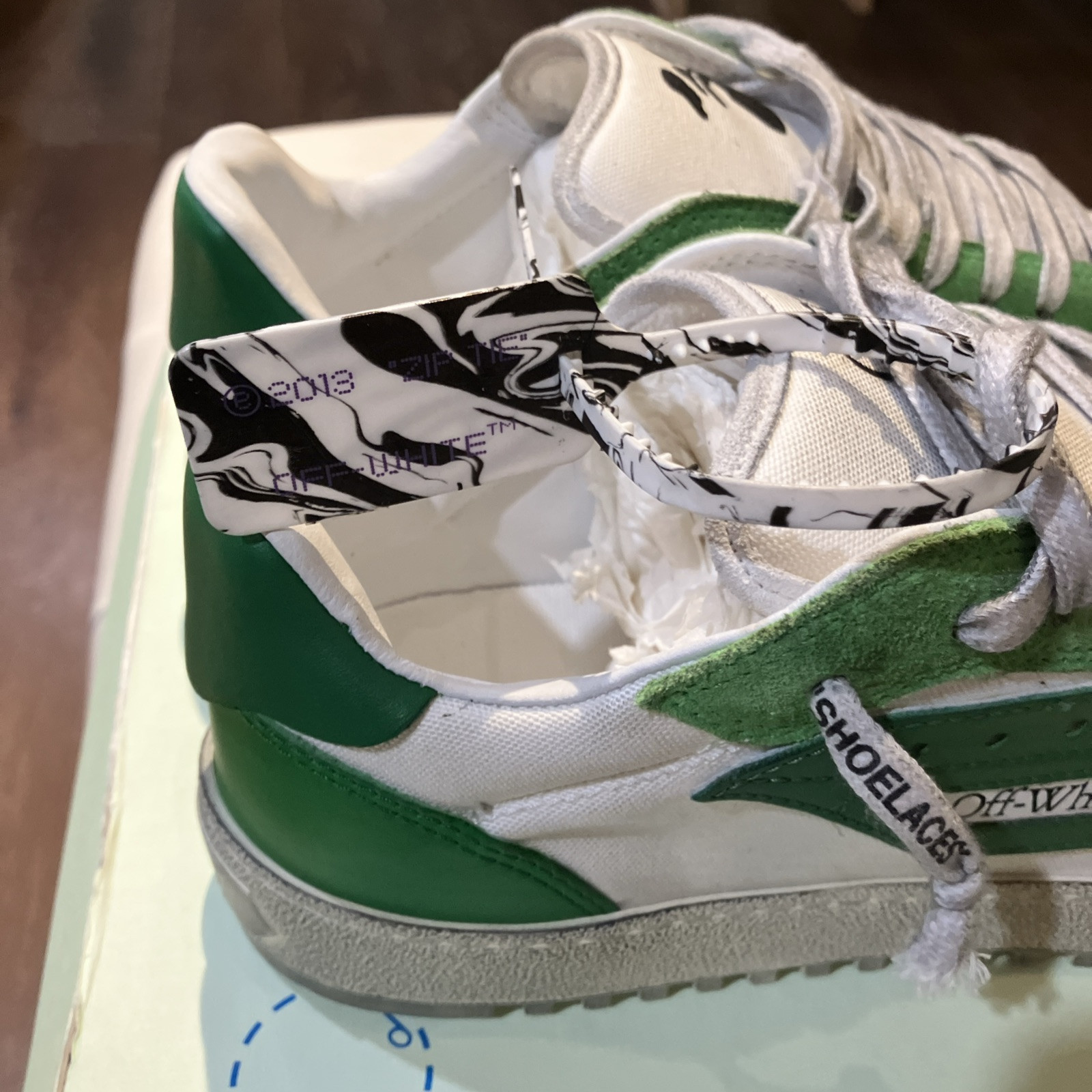 Men’s Sz 10 - OFF-WHITE Vulcanized 5.0 Low Top White Green Dead Stock BNIB Mint image 9