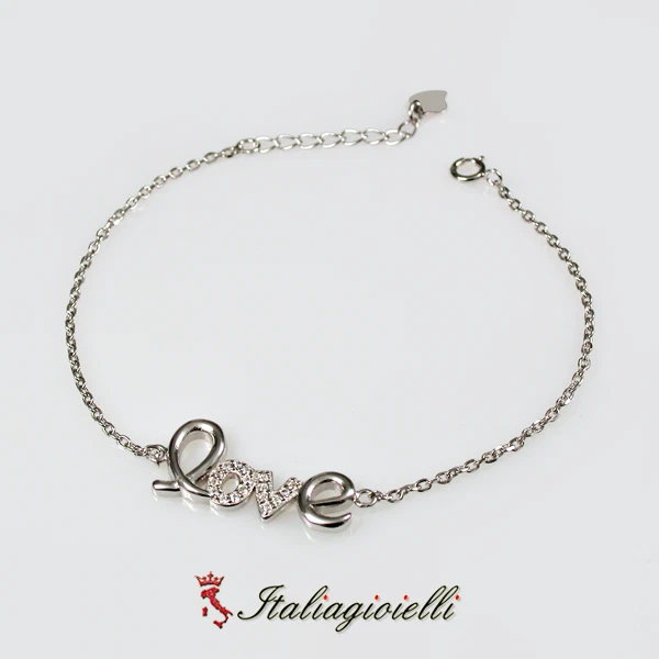 Bracciale Love Brillante Donna in Argento 925 Rodiato Oro Bianco - Immagine 3 di 3