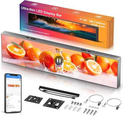 P1.86 Ultra-Thin Programmable LED Sign, 25.2'' × 6.3'' Full Color Digital Display