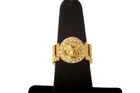 Versace Gold Color Metal Medusa Head Logo Strass Statement Ring Italy Sz 21