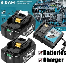 2PC BL1860B 8.0Ah Kit for Makita 18V Lithium-Ion tool Battery with Charger Combo