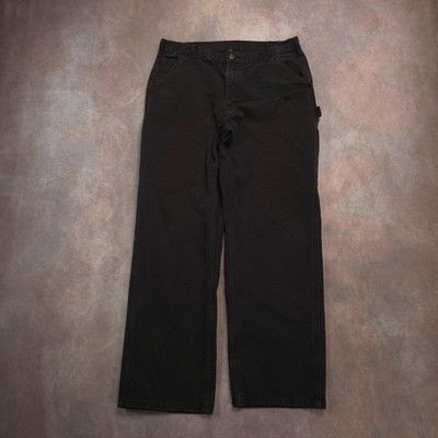 Carhartt Carpenter Pants Mens 34x30 B11 Blk Black Canvas Cargo Faded Grunge