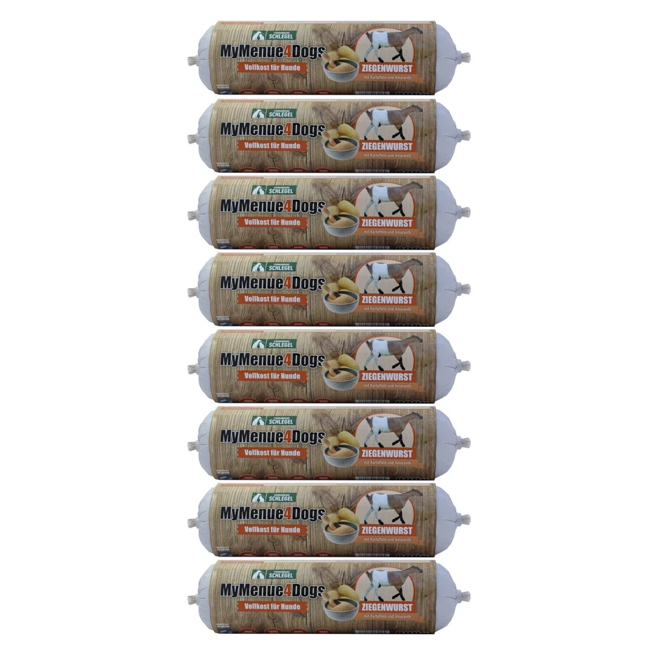 MyMenue4Dogs Hundefutter Ziegenwurst 8x 800g Fleisch Vollnahrung Hundewurst