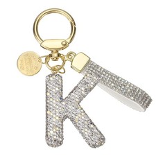 Initial Letter Keychain Cute Letter-K Sparkly Rhinestone Key Chain Charm White