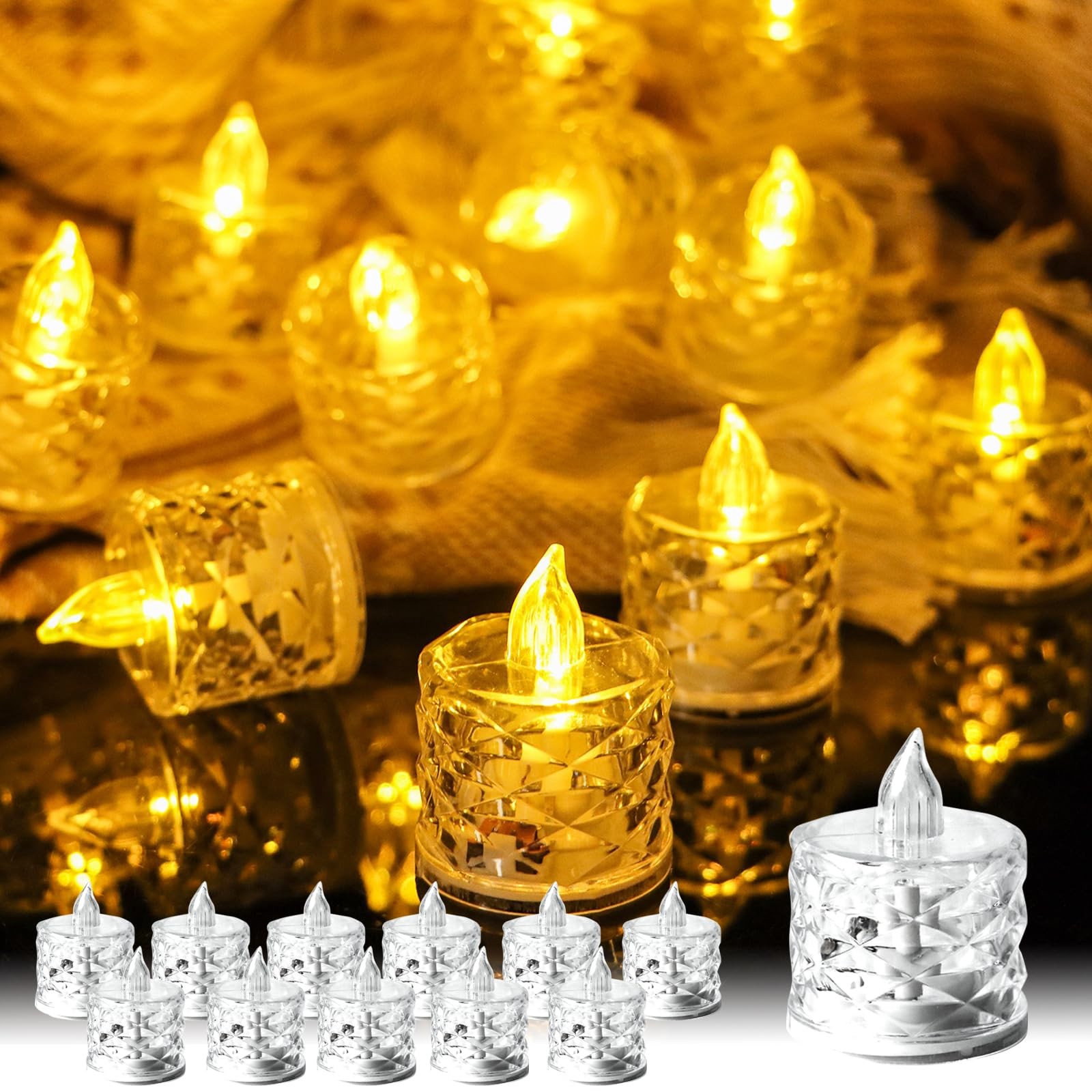12 Bougies LED en Cristal Anti-Incendie sans Fumée ni Cire Coulante