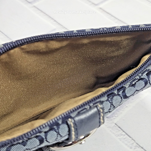 Coach Geldbörse Kalbsleder blau Jacquard Monogramm Logo Print Schnalle Reißverschluss - Bild 10 von 11