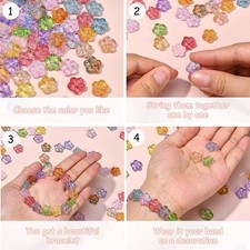 100pcs Random Glass Flower Beads Transparent Lampwork Floral Beads 5-Petal Co...