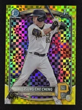 Tsung-Che Cheng 2025 Bowman Chrome 1st Yellow X-Fractor /75 PIRATES