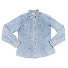 Vintage Classic Denim Button Down Shirt Women's Size M Cotton Western Country Se