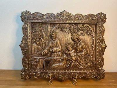 Heilige Familie Wandbild aus Holz | Christliche Eichenschnitzerei | Religiöses Weihnachtsgeschenk