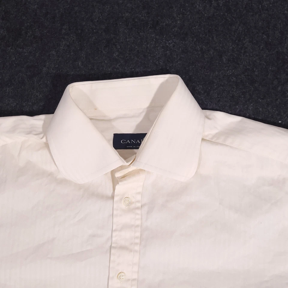 Canali Button Up Shirt Mens 41-16 Ivory Long Sleeve French Cuff Made In Italy - Image 2 of 4