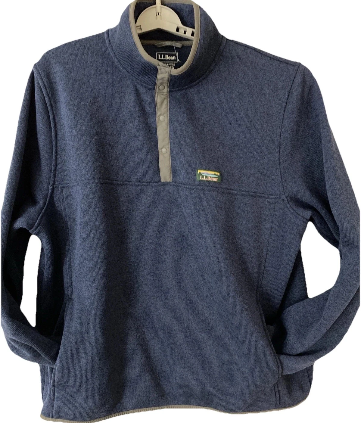 LL Bean Blue Slightly Fitted Fleece Jacket 1/4 Button Pullover Sweater Mens 2XL