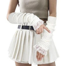 Arm Warmers for Long Sleeve Fingerless, Y2K Cool Girls Arm Covers Cute White