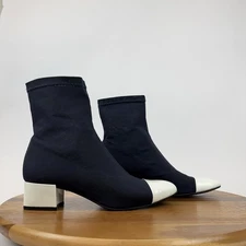 Womens Carel Estime Navy Blue Pull On Mid Cap Toe Heeled Boots Booties Size 36.5