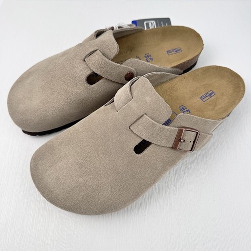 Birkenstock Boston Taupe Suede Soft Leather Men's Clog Shoes Wide Size 42-45 - Picture 2 of 8