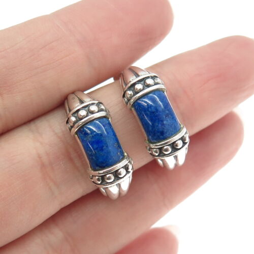 Boucles d'oreilles ethniques vintage en argent sterling véritable lapis-lazuli pierres précieuses - Photo 1 sur 7