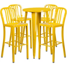 24'' Round Yellow Metal Indoor-Outdoor Restaurant Bar Table Set w/ 4  Barstools