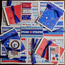 Sewn Premade Scrapbook Page/Sewn Mat Set - 12 pieces: Stars And Stripes