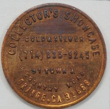 1976 Collector's Showcase Gold & Silver Orange CA Coin Dealer Advertising Token