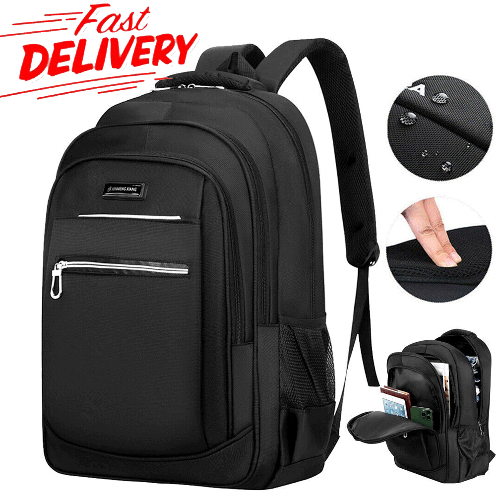 Black Waterproof Backpack Rucksack Bag Plain Sport Hiking School Work Travel Bag