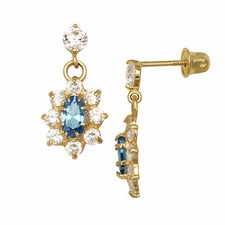 Baby Girl Topaz Birthstone Oval Kids Dangle Screw Back Earrings 14K Yellow Gold