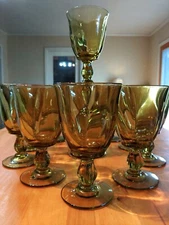 Green Stemmed Goblets by Tiffin Franciscan Canterbury Greenbriar  A Set Of 6