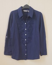  99 SOFT SURROUNDINGS - NWT Button ANISA Tunic M Embroidery Roll Tab Slv Stripe