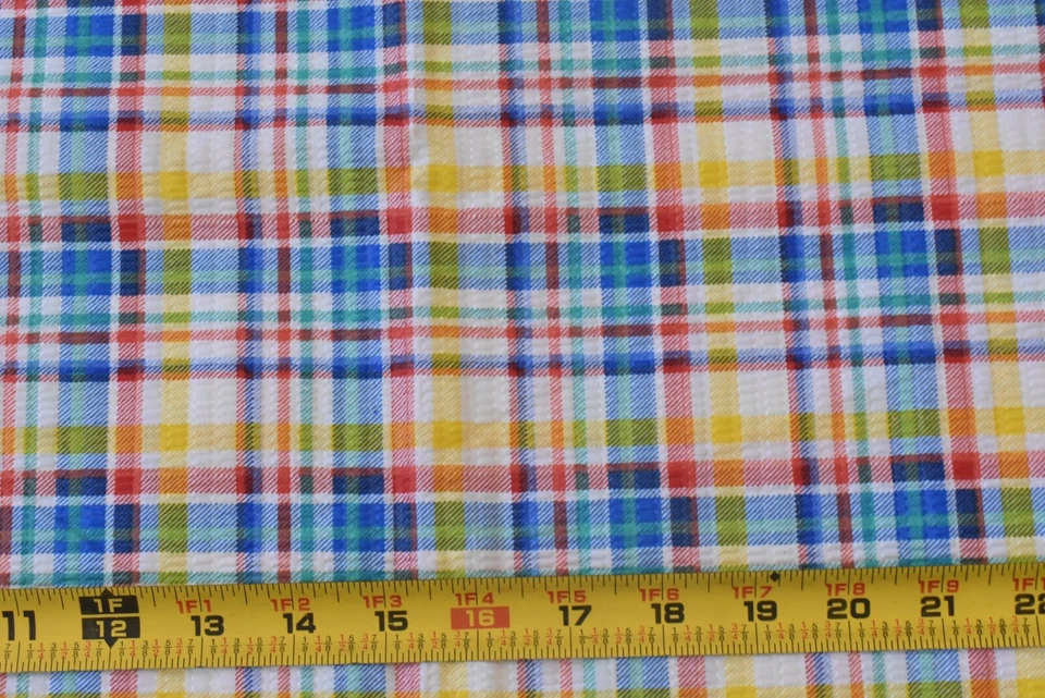 Plisado de algodón a cuadros amarillo azul verde y lectura de 18" de largo, N4788 Foto 2 de 4