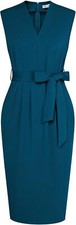 Women's Sleeveless V-Neck Bodycon Sheath Dress - Zipper Up & Pockets Style
