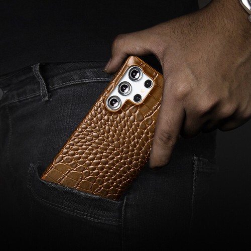 Funda de Cuero Genuino para Samsung Galaxy S24 S23 Ultra Grano Cocodrilo Cubierta Trasera - Imagen 7 de 21