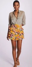Anthropologie LOVE THE LABEL Tiered Ruffled Mini Skirt $110 MEDIUM Yellow Band