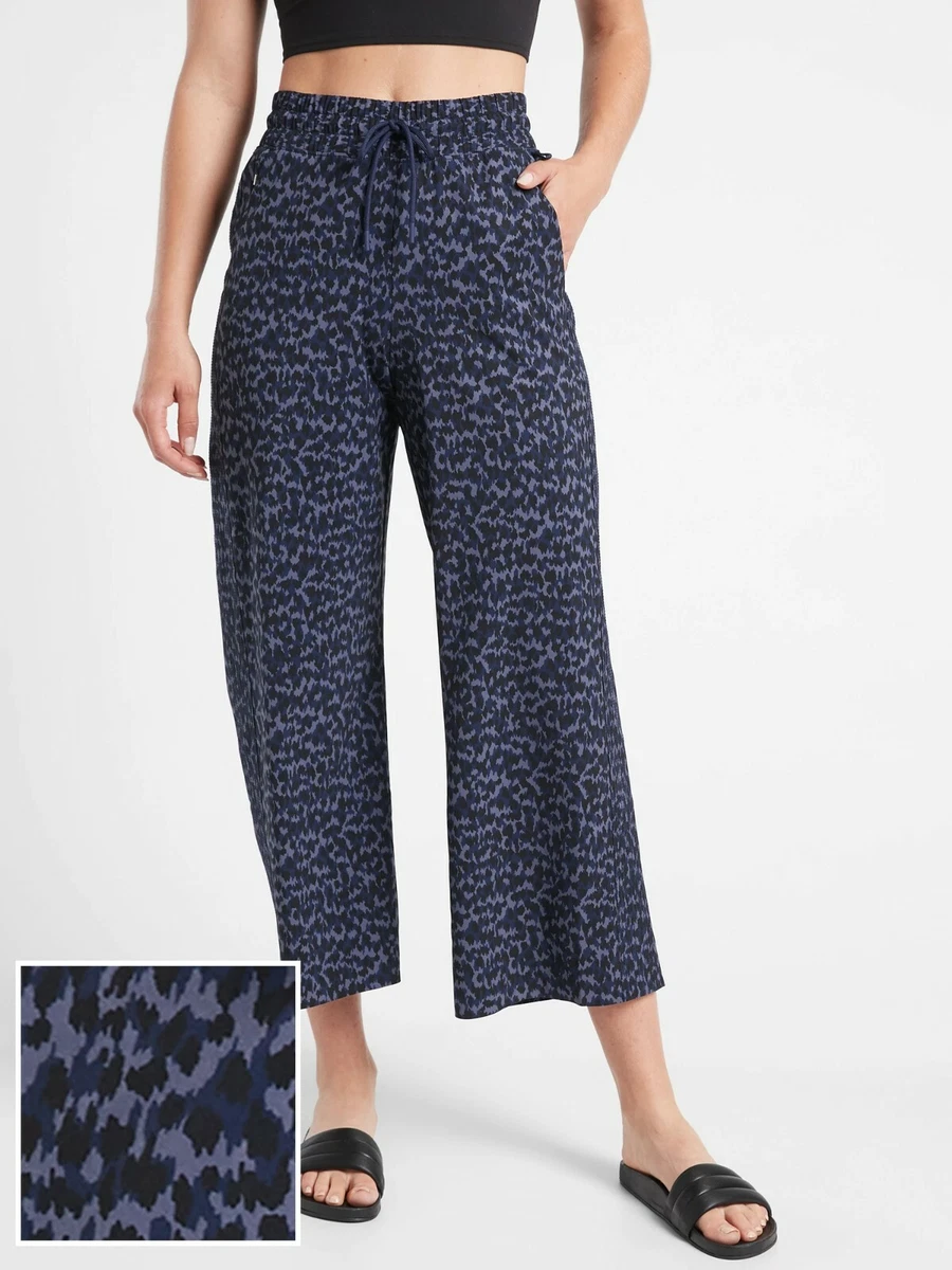 Athleta Avenue Printed Wide Leg Crop Pant, Allure Navy SIZE 20